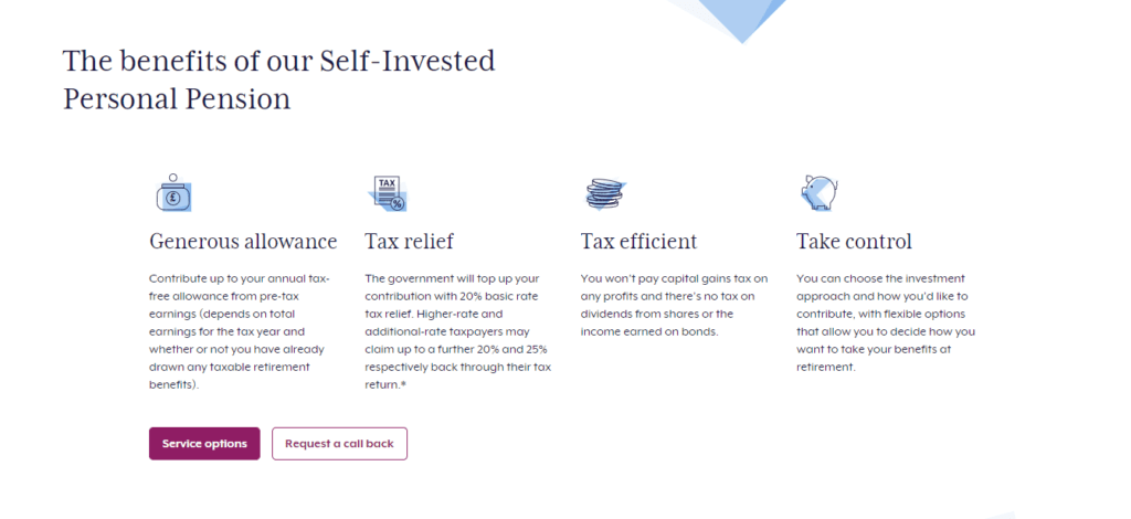 A Screenshot which shows the information about Self- invested personal pension account in the Charles Stanley website