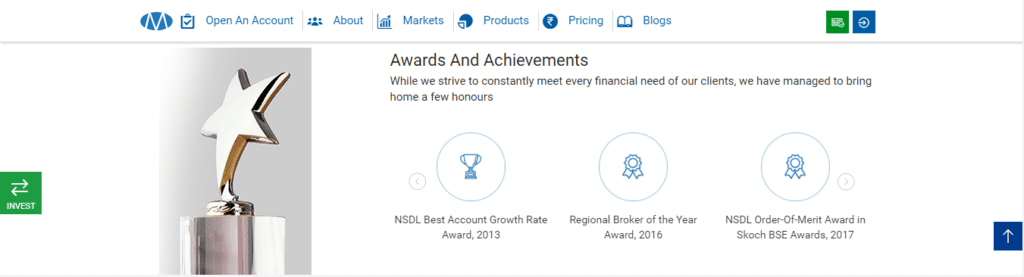 A Screenshot which shows the information about Awards received by Master Trust in the Master trust website