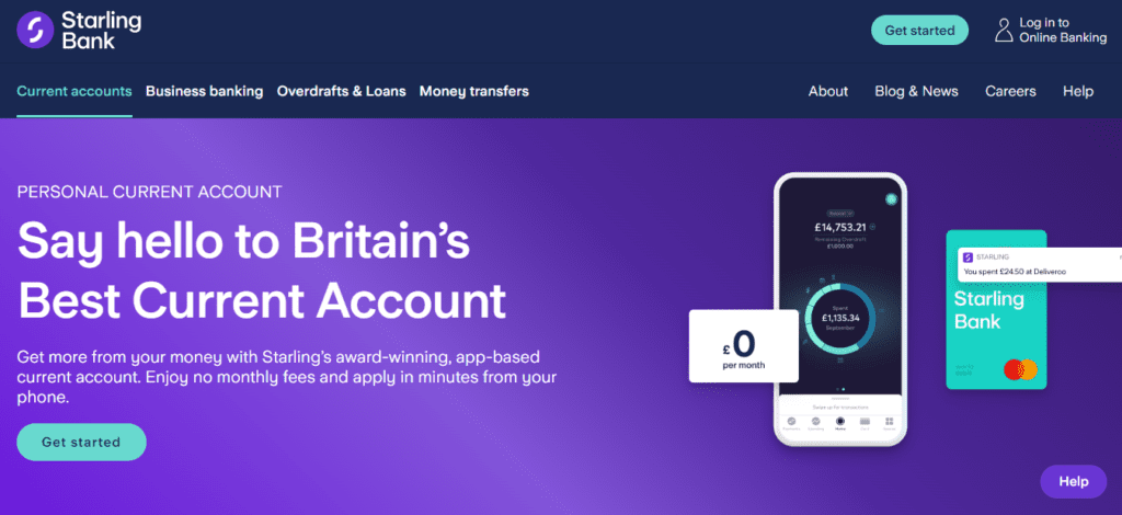 A Screenshot which shows the information about Personal account of the Starling bank website