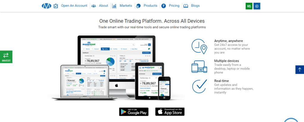 A Screenshot which shows the information about trading platforms in the Master trust website