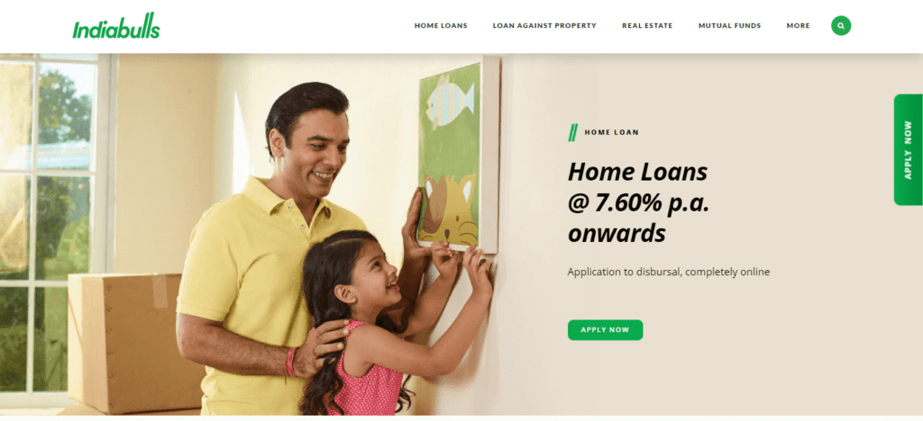 A Screenshot of Home Loan section in the Indiabulls shubhwebsite