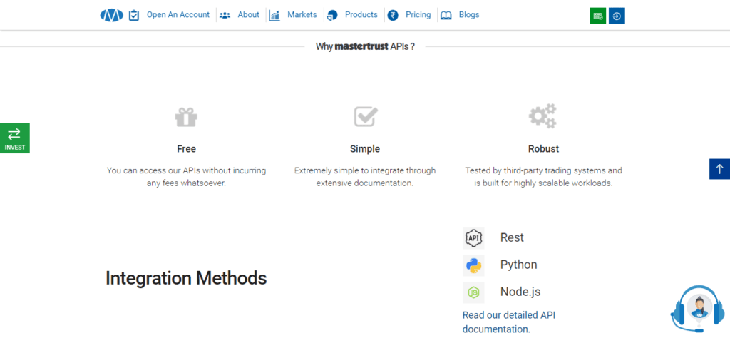 A Screenshot which shows the information about Rest API in the Master trust website