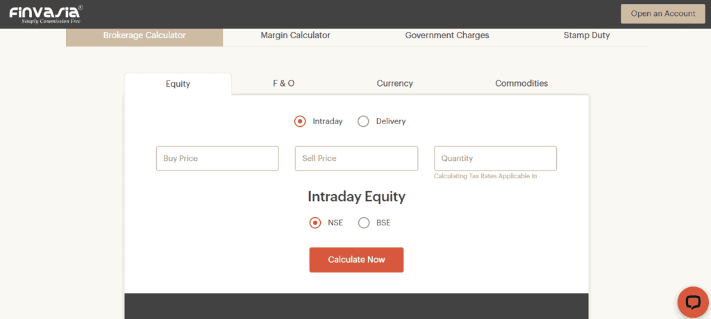 A Screenshot which shows the information about Calculator section in the Finvasia website