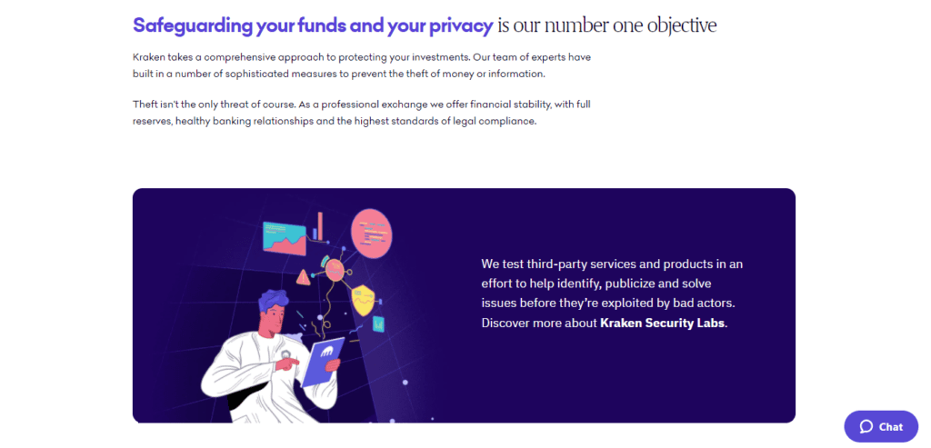 Screenshot of the safety & security section on Kraken Broker website