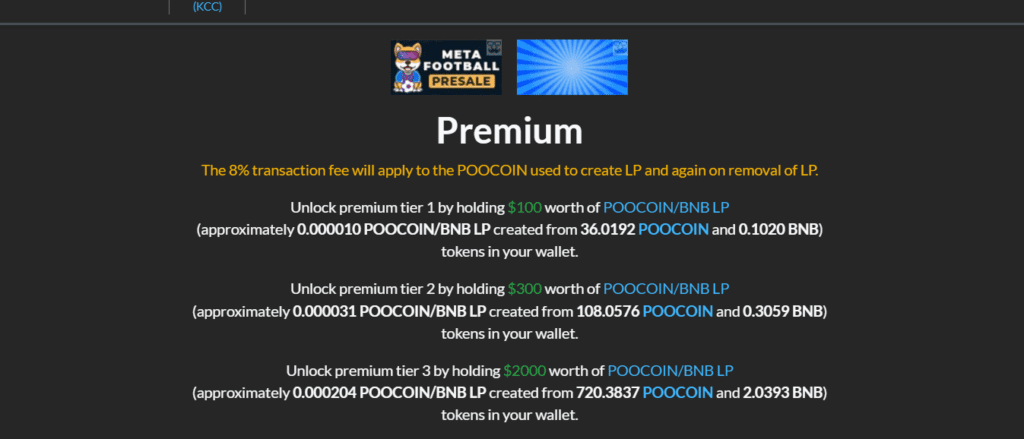 Premium section on the Poocoin website