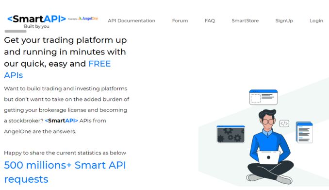 The screenshot of the Home page of the AngelOne smart API app in the AngelOne broker website