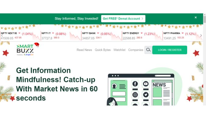 The screenshot of the Home page of the AngelOne Smart Buzz app in the AngelOne broker website