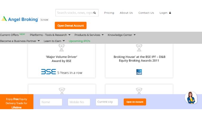 Awards won by the AngelOne broker shown on the AngelOne broker website