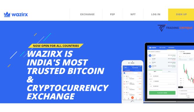 Screenshot from the Home page of the WazirX Broker website