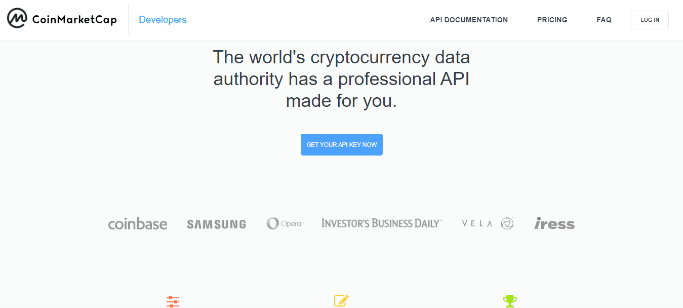 The screenshot of the Home page shows CoinMarketCap API on the CoinMarketCap website