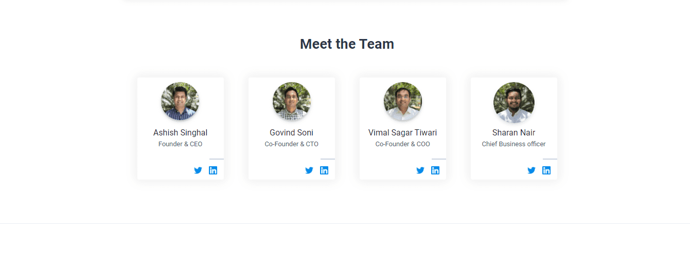 Screenshot of the home page which shows theTeam members in the Coinswitchwebsite