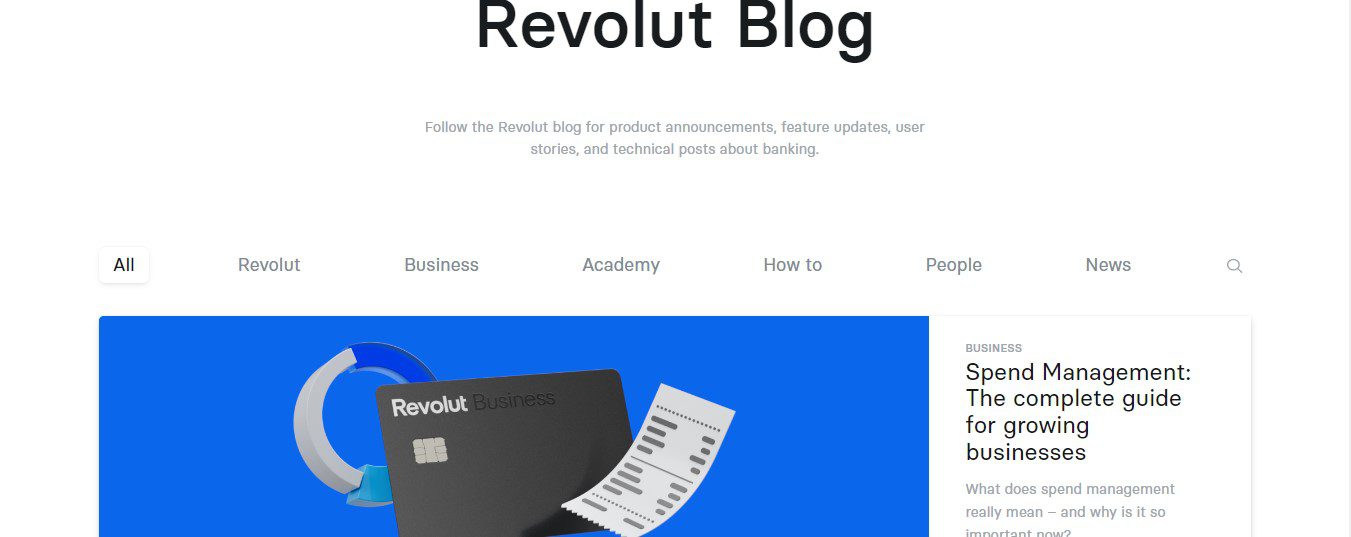 A Screenshot that shows the information about the Blog section on the Revolut website