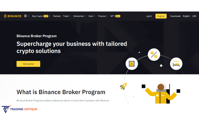 Screenshot from the Home page of the Binance broker website