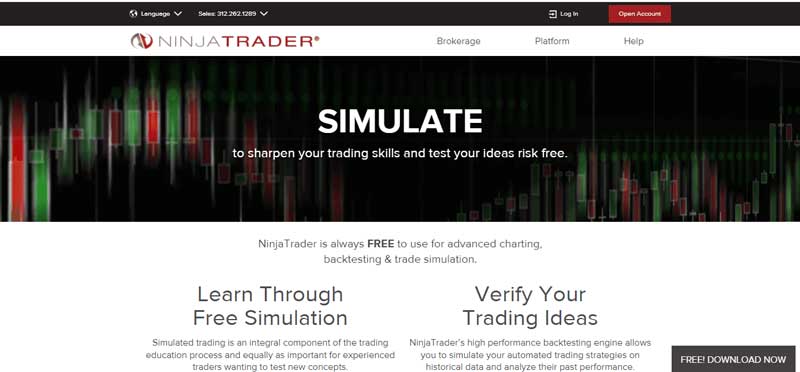 The screenshot of the page which shows the Simulation on the Ninja Trader website