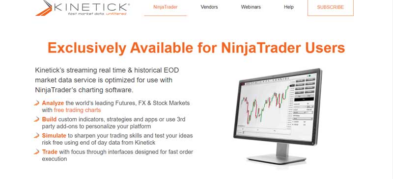 A screenshot of the page which shows the Kinetic Data feed on the Ninja Trader website