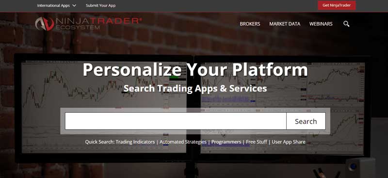 A screenshot of the page which shows the Ninja Trader Eco-system on the Ninja Trader website