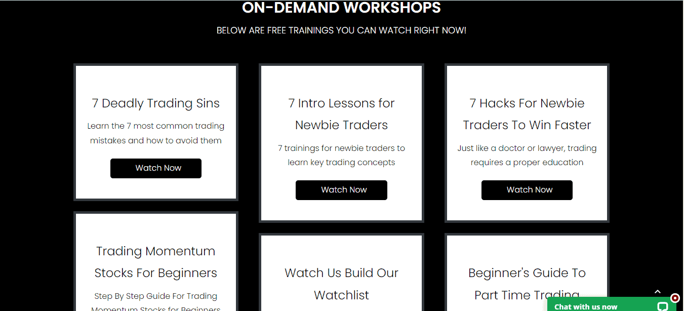 The screenshot of the Workshops on Bulls on Wall Street website