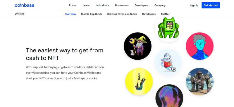 A Screenshot of Coinbase NFT Market place on the Coinbase website