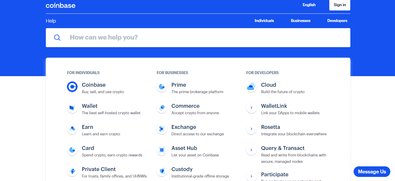 A Screenshot of the FAQ section of the Coinbase website