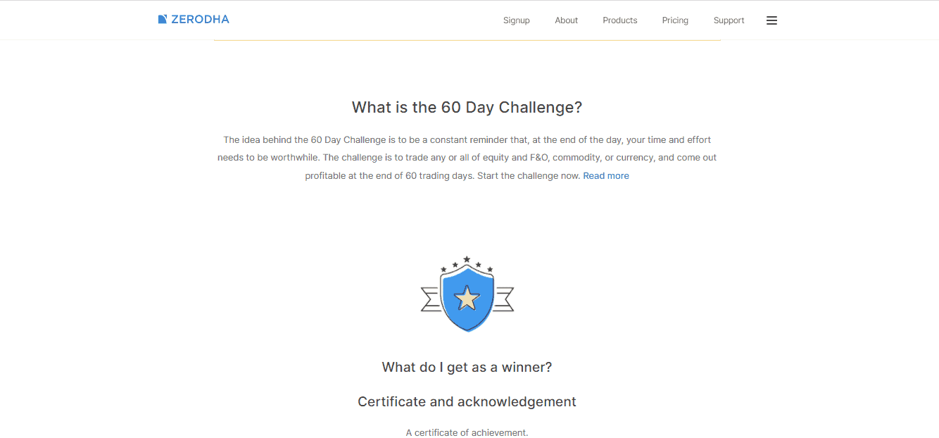 A screenshot of the 60-Day challenge details on the Zerodha broker website