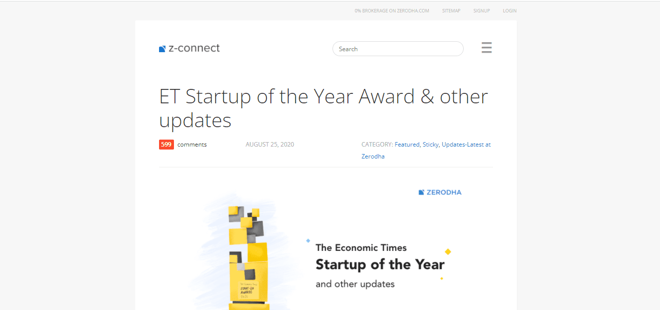 A screenshot of the awards won by Zerodha on the Zerodha broker website