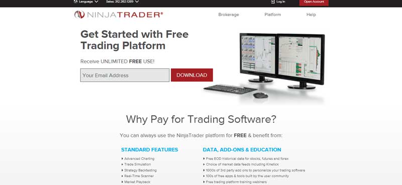 A screenshot of the page which shows the Platform fees of the Ninja Trader website