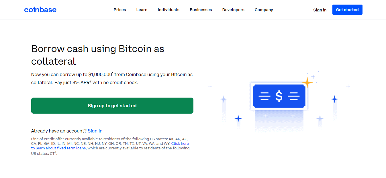 A Screenshot that shows the Margin Trading option on the Coinbase website