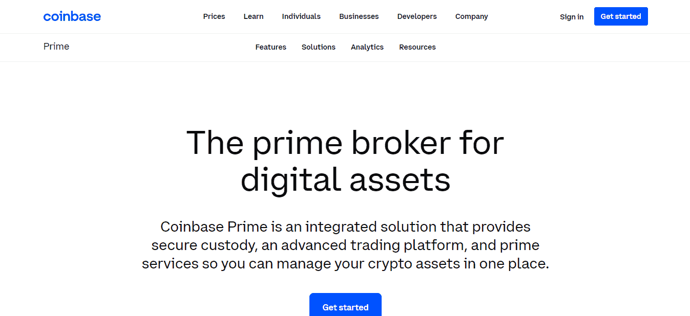 Screenshot from the Home page of Coinbase prime