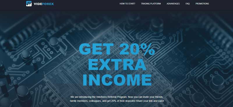 A screenshot that shows the information about the Referral section on the VIDEFOREX website