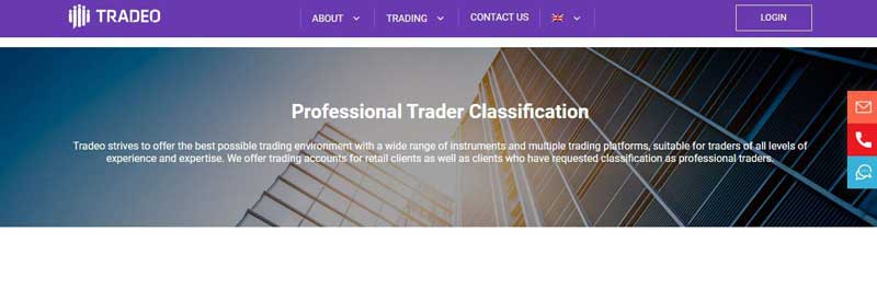 A screenshot that shows the information about the TRADEO pro account on the TRADEO website