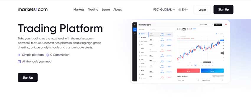 A screenshot that shows the information about the Web platform section on the markets.com website