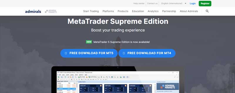 Screenshot showing information about the MetaTrader Supreme Edition section on the Admirals website