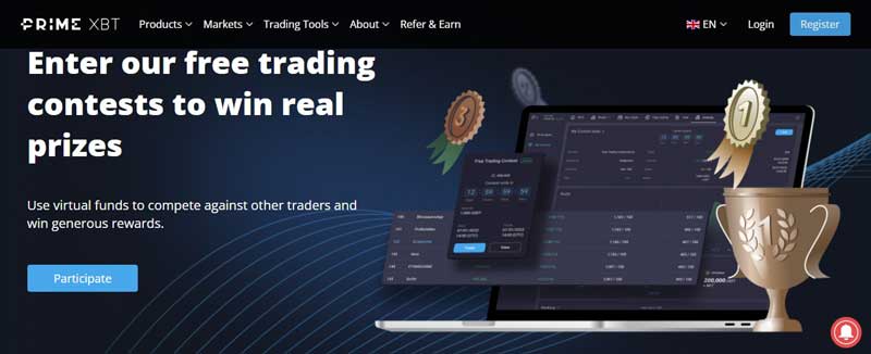 Screenshot that shows information about the Trading contests section on the PrimeXBT website