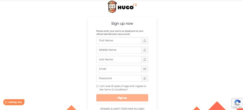 The screenshot of the home page which shows the Account opening page of Hugo’s Way website