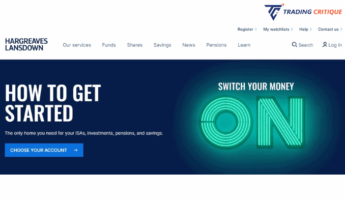 A screenshot from the Home page of the HARGREAVES LANSDOWN website