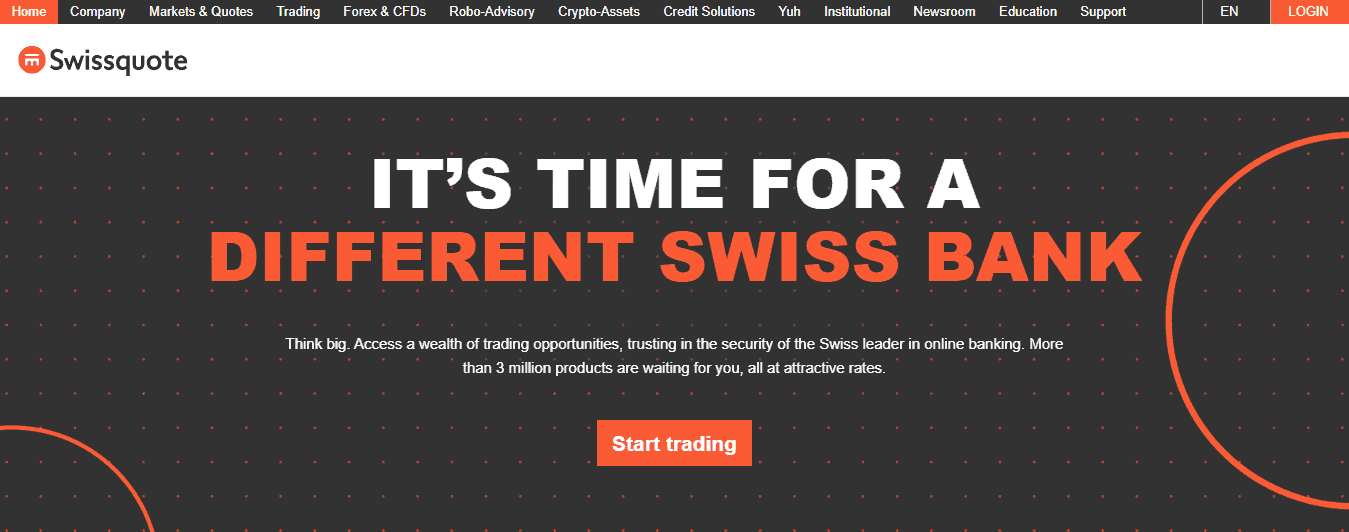 A Screenshot from the Home page of the Swissquote website