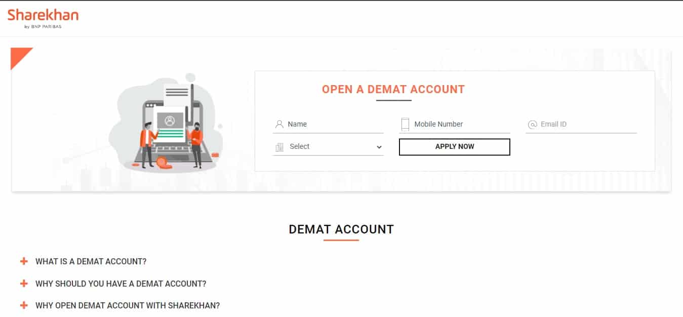 A Screenshot that shows the information about the Demat account section on the Sharekhan website