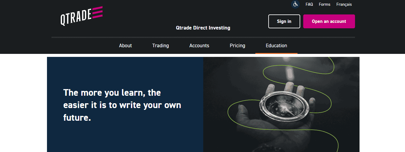 Screenshot of the Education section from Qtrade website.